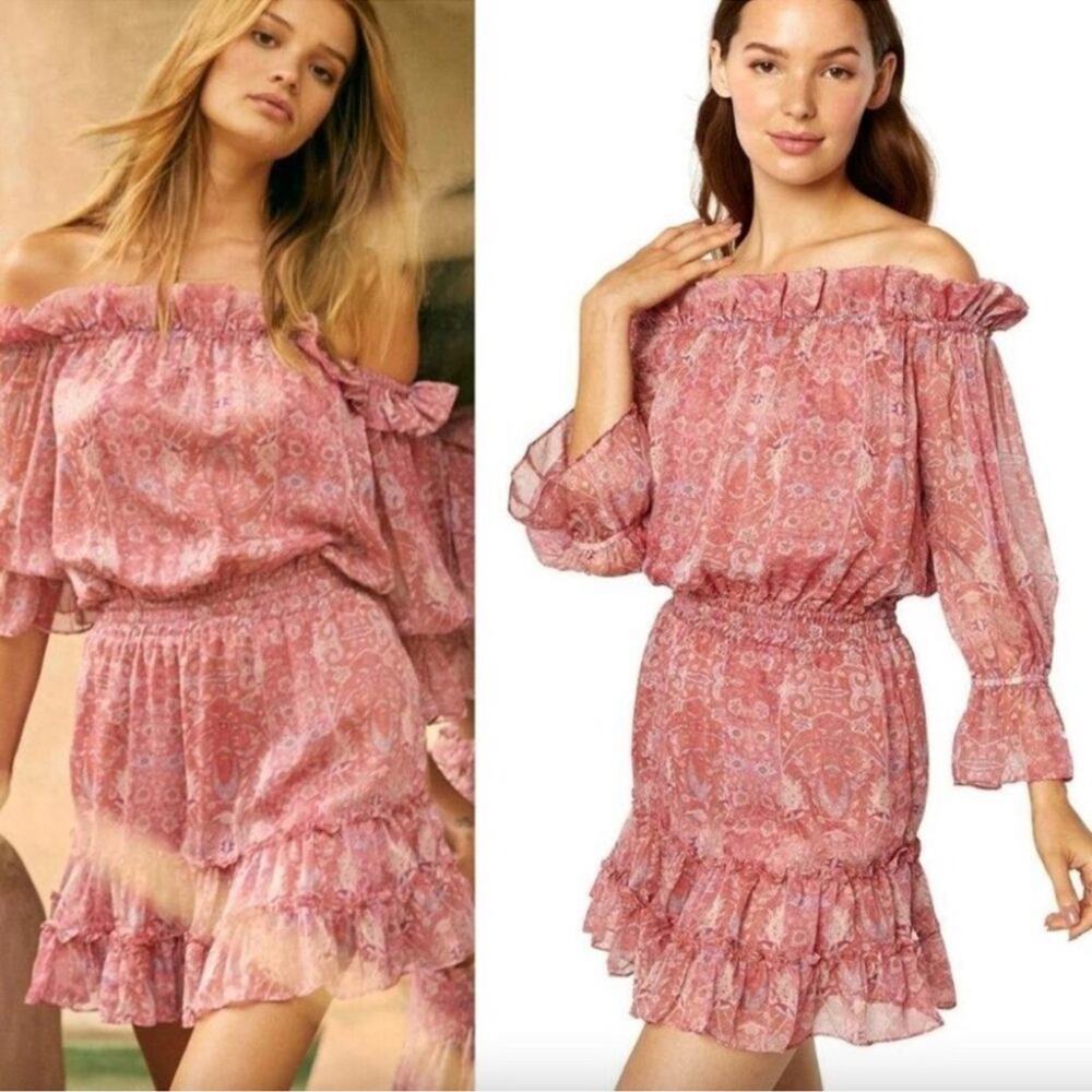 MISA LOS ANGELES Washed Rose Pink Danae Floral Blouson Mini Dress Size M NWOT